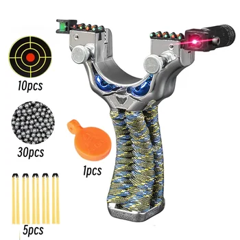 Нова висока инжекция и мощен лазер катапулт за лов на открито с гумена лента за игра в стрелялку със стоманена топка, която лесно се носи с себе си