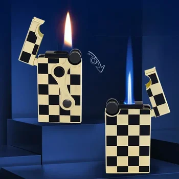 Нова Метална Ветрозащитная Бутановая запалка с двойно мастилено-пламък, Прозрачен резервоар за Масло, Шлайфане кръг, Запалка за свещи, Подарък за мъже