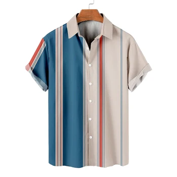 Останете модерни през това лято с тази мъжка хавайски плажна риза копчета с къс ръкав в ежедневието ивица, размери M, 2XL