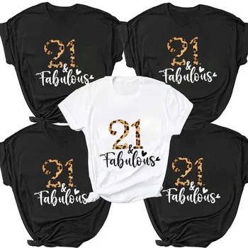 Подарък тениска на 21-ия Ден от Раждането, Тениска Оверсайз, Эстетичная Дамски Дрехи, Леопардовая Тениска 21 и Страхотна Графика Тениска Harajuku, Топ За Жени