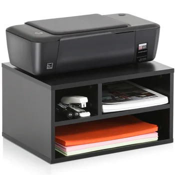 Поставка за принтер с място за съхранение, две диференцирани органайзер за хартия на бюрото за вашия офис, Черен органайзер за дрехи