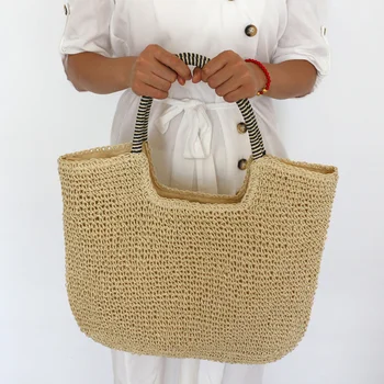 Просто чанта, тъкани от хартиена въжета, Дамски Модни Сламена чанта с Голям капацитет, Дамски Лятна Дизайнерска чанта за плажни пътуване, Женствена чанта за пазаруване