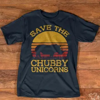 Реколта тениска Save The Chubby Unicorns, Черен памучен мъжки S-3XL