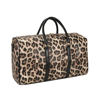 Спортна чанта от леопардовой кожата голям капацитет, дамски универсална чанта за багаж, реколта луксозна чанта-тоут за уикенда