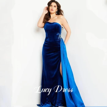 Стикер за една вечерна рокля Lucy, луксозни рокли за партита Grace Blue Velvet, 2024, елегантни рокли за официални събития, луксозни