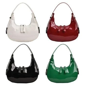 Стилна малка чанта и портфейл за жени, модерна чанта през рамо с форма на полумесец, изкуствена кожа