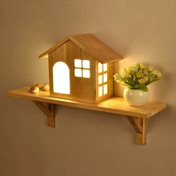 Съвременни творчески стенни лампи, малка дървена лампа в стил арт-хаус, Нощно шкафче за детска спалня, Декоративни стенни лампа за всекидневната, осветление за коридор
