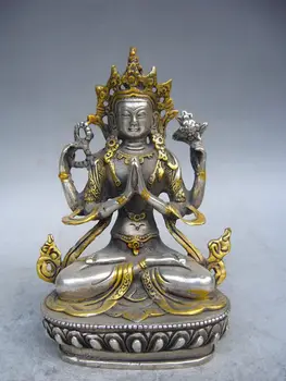 украса бронзов фабрика търговски обекти Тибет Сильве Тибет сребърна позлатена статуя на тибетския будизъм, Буда бялата тара