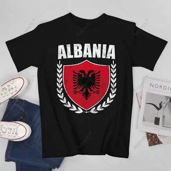 Унисекс, мъжки тениски с флага на Албания, тениски, дамски тениски за момчета, тениски от 100% памук
