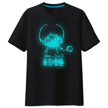 Унисекс, Светещ Тениска Tokyo Ghoul Kaneki Ke, Дишаща Сребриста Свободна Памучен Ежедневни тениска