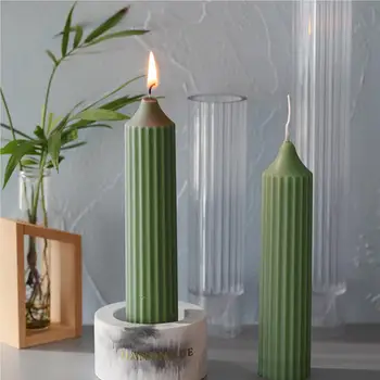 Форма за свещи на вертикални райета, цилиндър, Пластмасова форма за свещи, Инструмент за производство на свещи за еднократна употреба