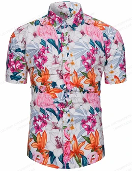 Хавайска риза с флорална принтом, мъжки хавайски ризи с принтом ананас, плажна блуза в Куба, мъжки дрехи, блузи с птици, призвание
