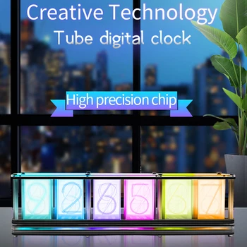 Цветни Ламповые Часовници RGB Glow Tube Clock DS3231 Комплект Електронни Настолни Часовници С Led Функция за Музикален Спектър Декорация на Дома, направи си САМ Комплект за Подарък