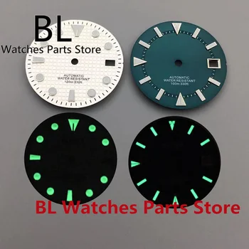 Циферблат часа BLIGER 29 мм, бяло-син циферблат, зелен светлинен механизъм за NH35 NH36, 3-часовников механизъм