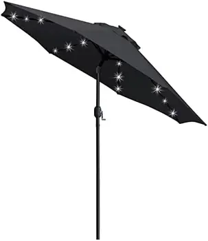 Чадър с 9-инчов слънчева led подсветка с 8 бомбетата / регулируем наклон и система за повдигане на ръкохватката (светло кафяво) Umbrella corporation Umbrella отвори