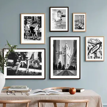 Черен, Бял Цвят Модерен Град Париж Лондон Лейси Момиче Плакати на Скандинавскую Тема И Отпечатъци на Стената на Книгата си За Изкуството да Платно Картини Декор Снимки Хол