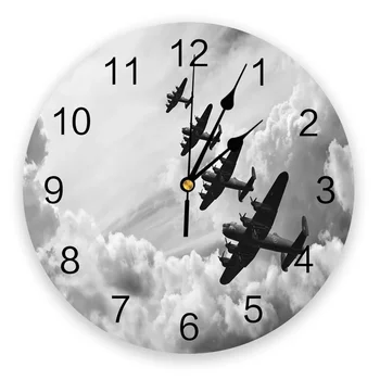 Черно-бели стенни часовници със самолет в Ретро стил, декорация на хола, стенни часовници, модерен дизайн, начало декор, стенни цифров часовник