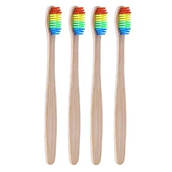 четки за зъби с бамбукова дръжка 4шт Рейнбоу цвят, мека детска Екологично чиста четка за Зъби за грижи за зъбите